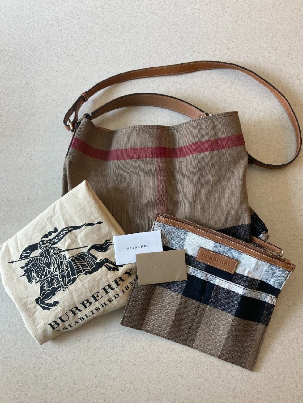 Burberry Canvas Bucket Shoulder Bag with Pochette & Dustbag
